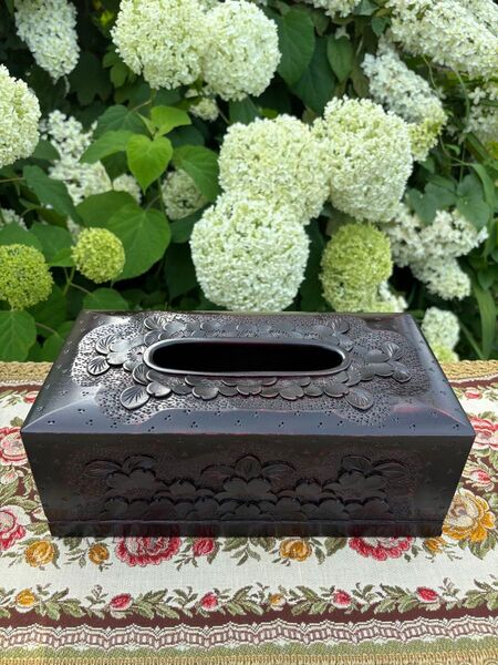 軽井沢彫り ティッシュボックス ティッシュケース ミズメザクラ 木製 木彫り 工芸品 レトロ 日本製