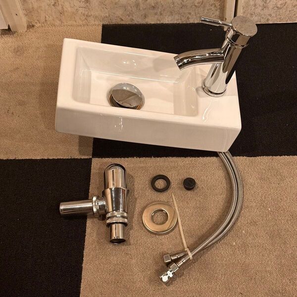 水洗 ホース付 ステンレス シングルレバー 蛇口 小型手洗い 洗面 水道