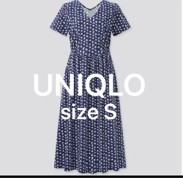 UNIQLO ユニクロ PAUL&JOE 花柄ネイビーVネック半袖ワンピース