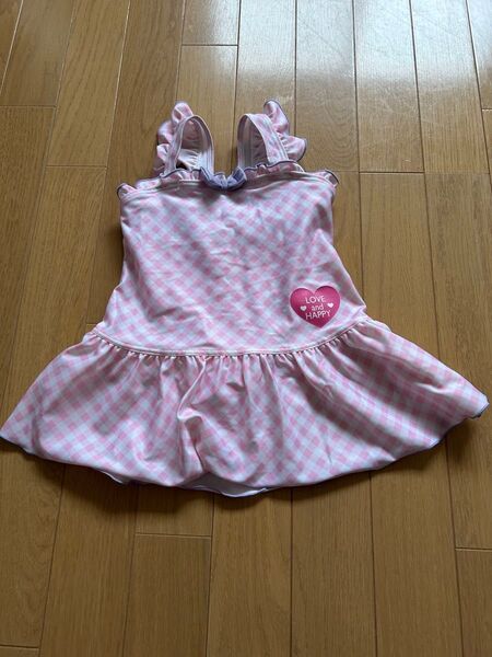 110 女の子 水着 スイムウェア 女の子ワンピース水着 ピンク 白 紫 リボン チェック