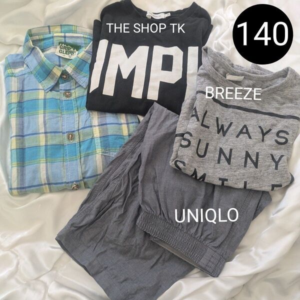 140 UNIQLO SHOPTK BREEZE Tシャツ 半袖 ハーフパンツ 半袖シャツ セット 黒 グレー 男の子 まとめ売り