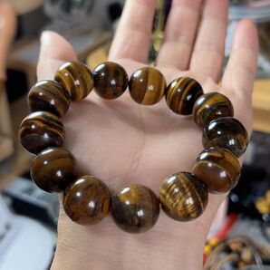 SS-0271天然虎目石 天然石16mm ブレスレット内周18cm パワーストーン 金運