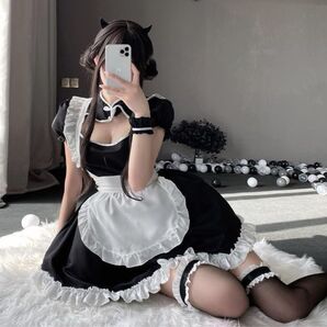 ミニスカメイド服 コスプレ衣装 4点セット