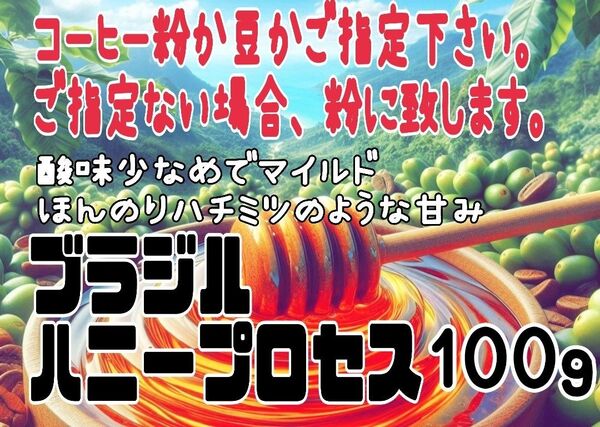 数量限定入荷 コーヒー粉または豆100g ブラジルハニープロセス