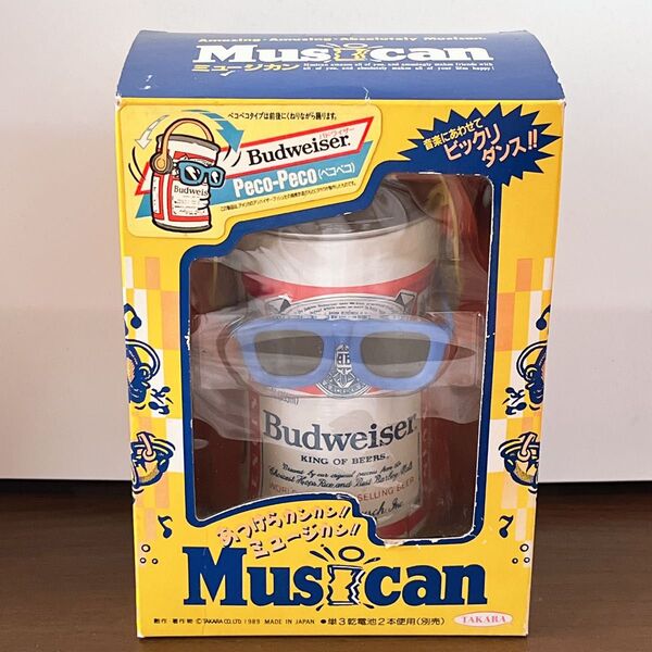 当時物 タカラ Budweiserミュージカンmc-01 バドワイザー(ペコペコタイプ) 青サングラス レトロ 未開封箱入り 希少