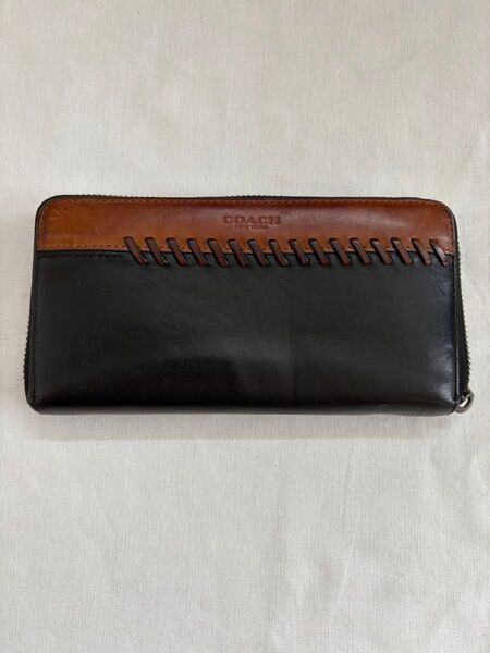 【訳あり】COACH コーチ 長財布 黒/茶 レザー