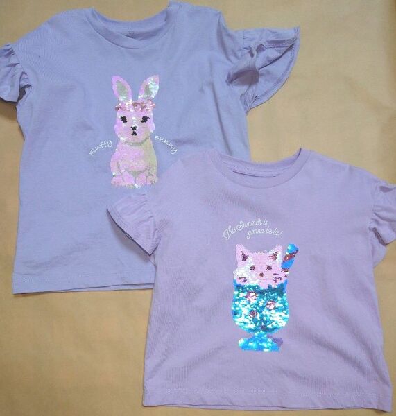 GU スパンコール Tシャツ 半袖Tシャツ 半袖 キッズ 女の子 トップス 110 120 子供 子ども
