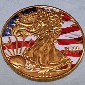 【メダル】 自由の女神 イーグル 金メッキ レプリカ 約40mm ケース付き 新品