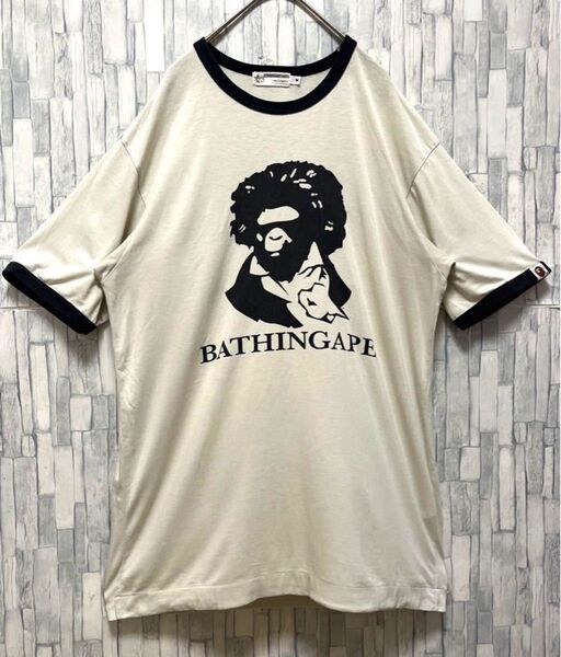 希少90sアベイシングエイプ 半袖リンガーT Lベートーベン シングルステッチ Tシャツ
