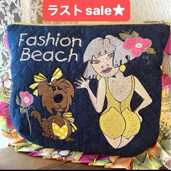 ★ロラライハリス★刺繍★デニムキルティング★フリルポーチ