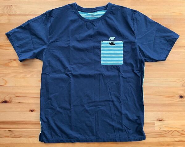 グラニフ ポケット付き白熊Tシャツ ネイビー ボーダー M