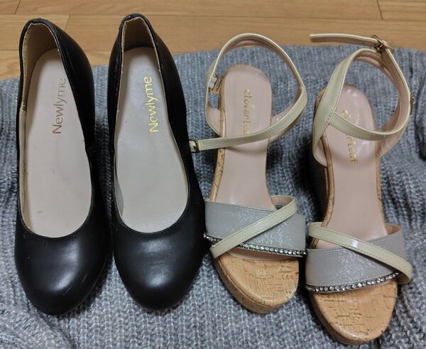 ※使用感あり、訳あり※ キャバクラ ハイヒール パンプス 黒 シューズ ヒール 靴 ブラック ピンヒール サンダル シルバー