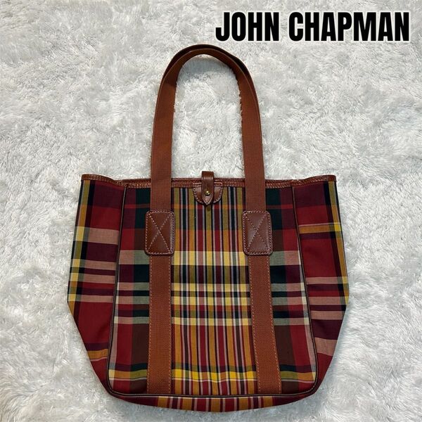 JOHN CHAPMAN チェック柄 トートバッグ 肩掛け バッグ ショルダーバッグ キャンバス