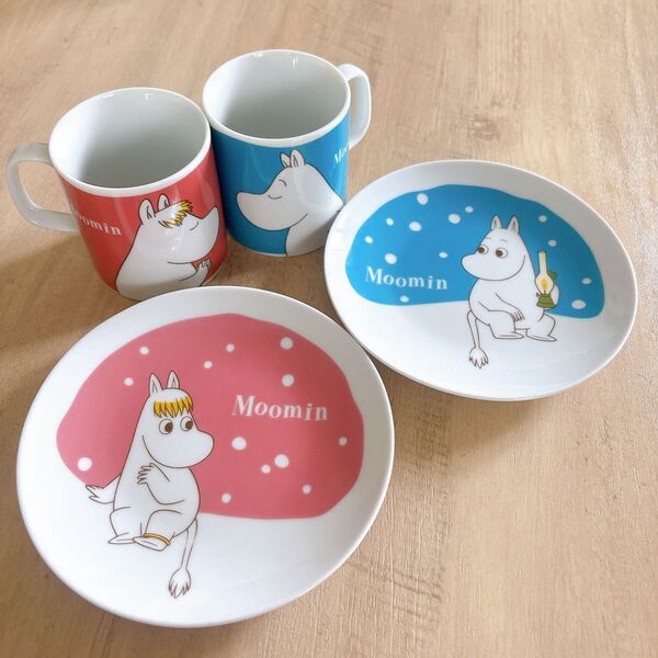 ムーミン フローレン MOOMIN マグカップ コップ お皿 プレート 食器 陶器 4点セット ペア まとめ売り