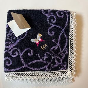 HM ハンカチ 刺繍 ネイビー タオル地