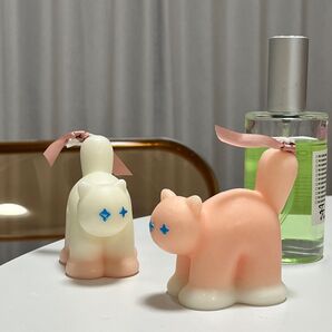 大人気 ボンボンキャンドル 韓国 猫 アロマキャンドル 2個セット ピンク/ホワイト ハンドメイド