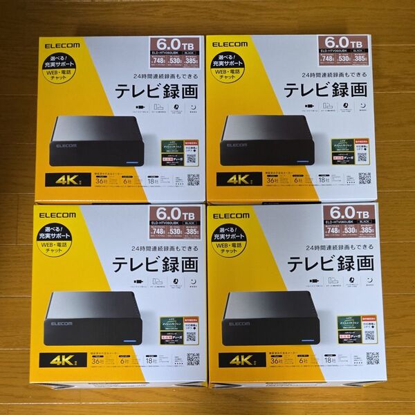 エレコム ELD-HTV060UBK 6TB ELECOM テレビ24時間録画対応 外付けHDD 4台セット!