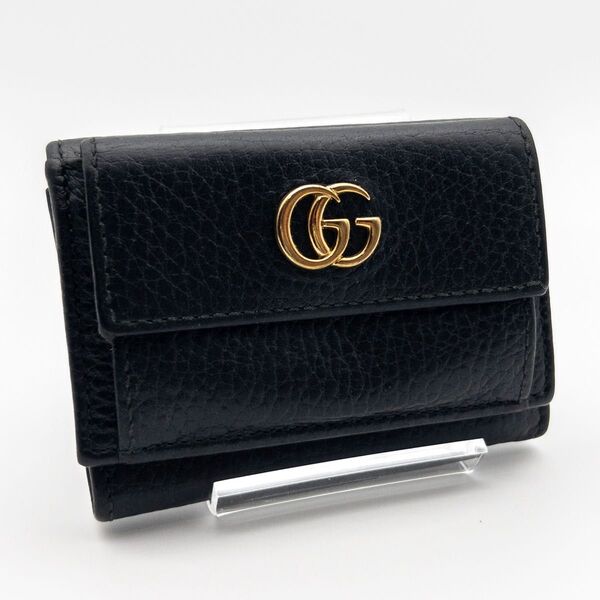 【極美品】GUCCI GGマーモント コンパクトウォレット 三つ折り財布 黒