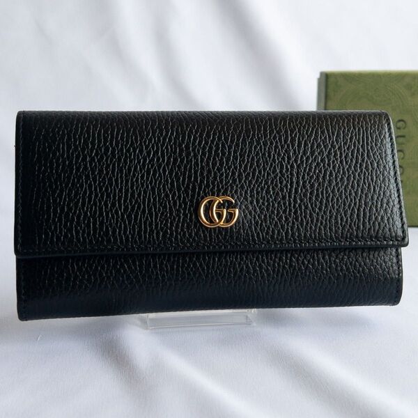 【未使用級】GUCCI GGマーモント コンチネンタルウォレット 長財布 黒