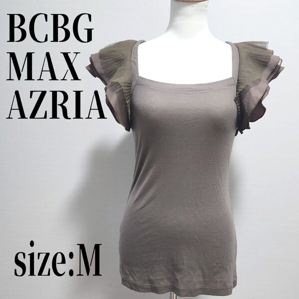 【タグ付き】BCBGMAXAZRIA 3段メッシュフリル袖 ブラウス Mサイズ ノースリーブ トップス カットソー