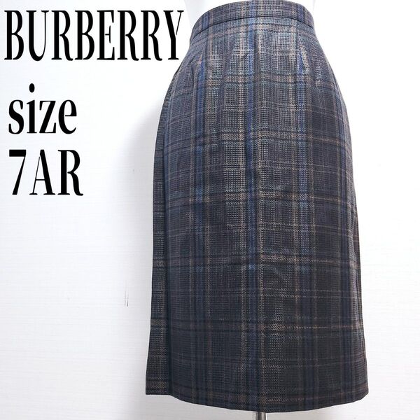 BURBERRY バーバリー シルク混 チェック スカート サイズ7AR タイトスカート チェック柄 膝丈