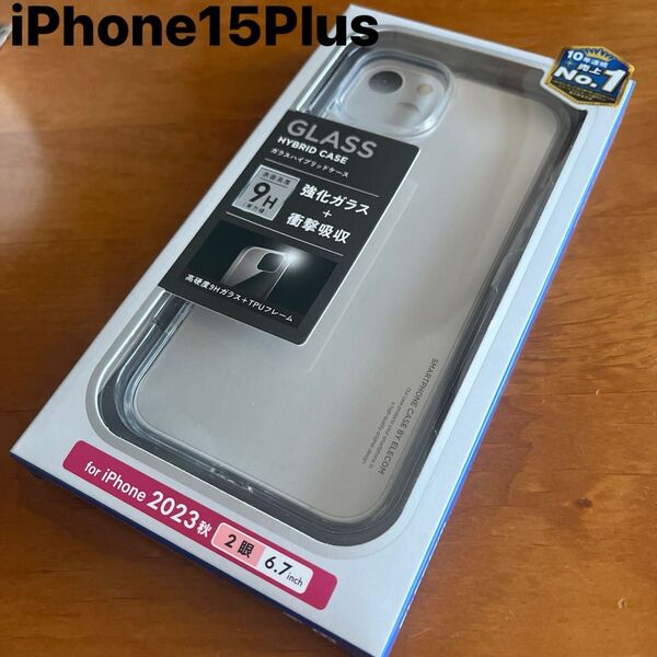 iPhone15Plus ケース ガラス 硬度9H ハイブリッド素材 カバー 強化ガラス (1)