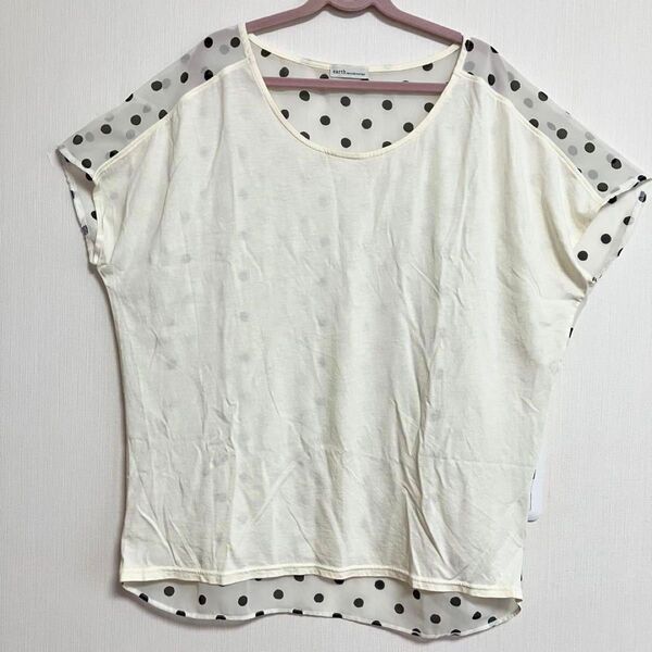 【美品】 半袖 Tシャツ レディース シースルー ドット 古着 ホワイト