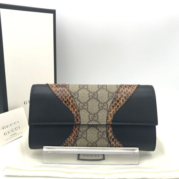 希少 極美品 グッチ財布 グッチ長財布 グッチパイソン GGスプリーム レザー GUCCI コンチネンタルウォレット