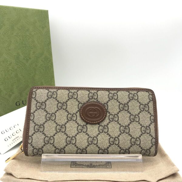 新作 新品同様 グッチ財布 グッチ長財布 インターロッキングG GGスプリーム GUCCI ラウンドファスナー長財布