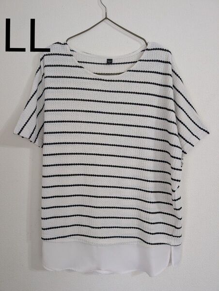 半袖 白 黒 LL ボーダー カットソー ゆるだぼ ゆったり