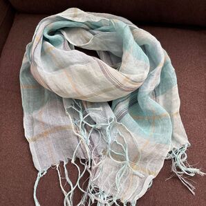 ブルーグリーン系 チェック柄ストール