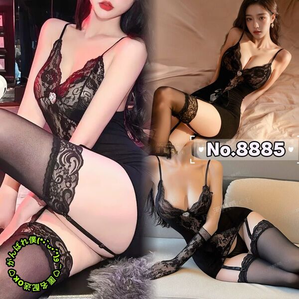 No.R8855 セクシーランジェリー ガーターベルト付ベビードール スリップ ボディコンtバック