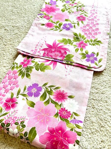 レディース浴衣 花柄 ピンク 綿 単品