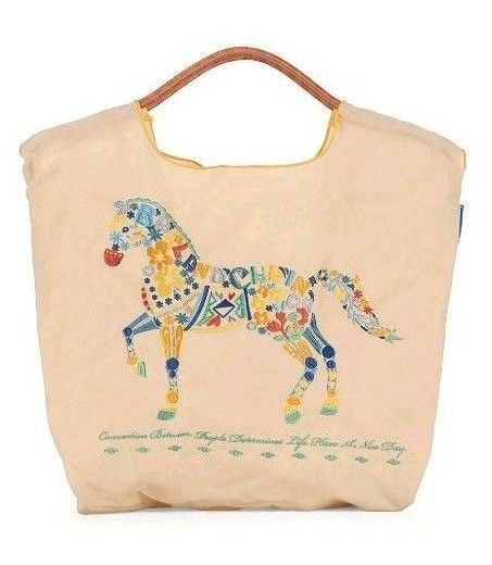 馬柄 刺繍バッグ トートバッグ エコバッグ ロープバッグ Мサイズ 馬 ホース horse