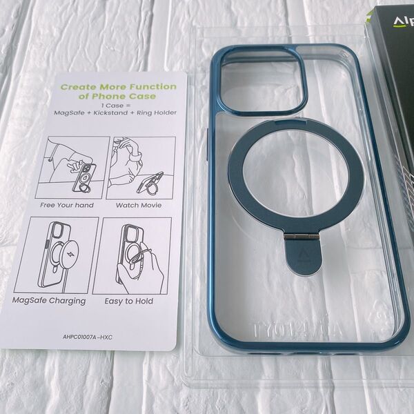 iPhone 15 Pro 用 ケース チタニウムリング付き ブルー Magsafe対応