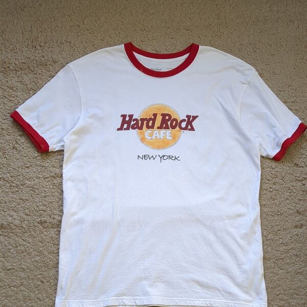 Hard Rock CAFE NEWYORK ハードロックカフェ ニューヨーク メンズ 半袖 ロゴTシャツ 古着 白 Lサイズ