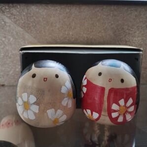 近代こけし 2体セット 丸山峰月作 小春日 木製 こけし 手描き 花柄 日本製 創作こけし 伝統工芸品 置物 郷土玩具 昭和レトロ