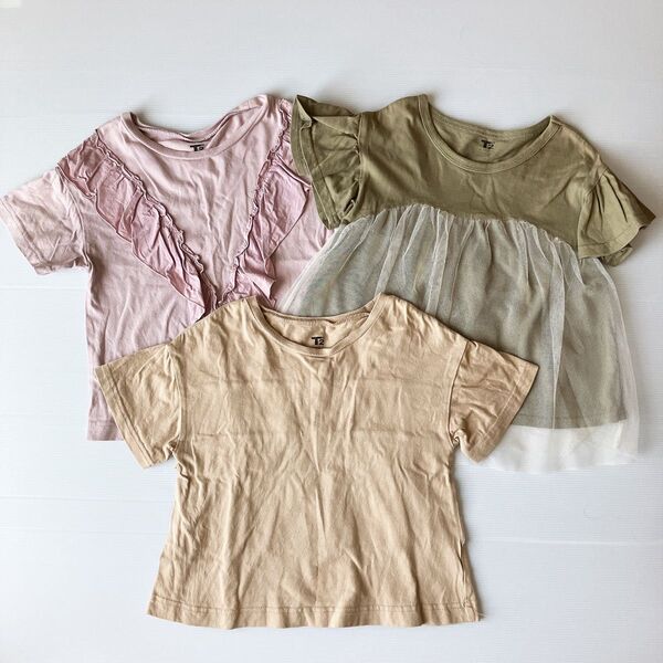 Tシャツ 3枚セット 110 女の子 フリル チュール 半袖