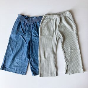 ワイドパンツ セット 110 デニム ワッフル スリット ユニクロ
