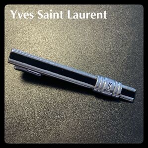 YSL イヴ・サンローラン ネクタイピン シルバー×ブラック タイバー タイピン