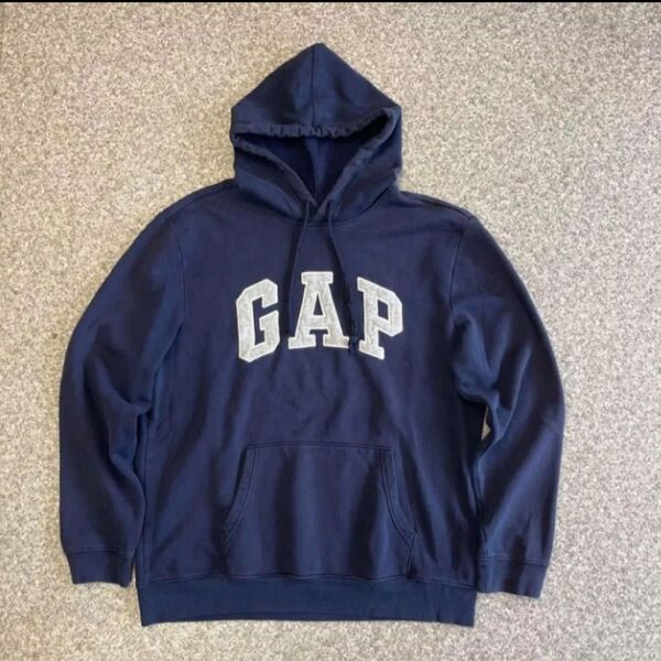 【20日中まで4000→2800 】old GAP ギャップ パーカー 刺繍 ネイビー トップス スウェット 古着 90s