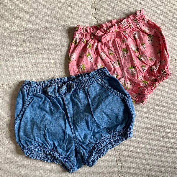 ベビーブルマ パンツ デニム いちご2枚セット 90cm 18-24m かぼちゃパンツ ショーパン