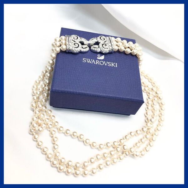【極美品 希少】 SWAROVSKI スワロフスキー パール 3連 ネックレス