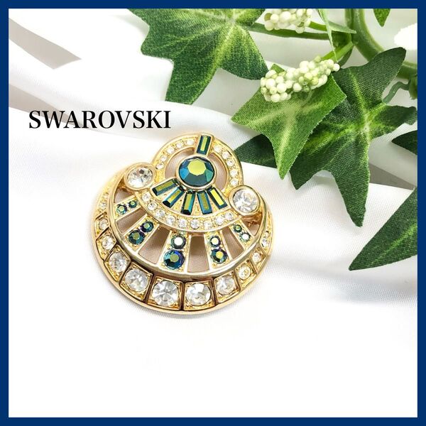 美品 希少 SWAROVSKI スワロフスキー ブローチ ゴールド