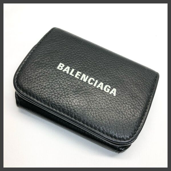 BALENCIAGA バレンシアガ 三つ折財布 ロゴ カーフ ミニウォレット ブラック