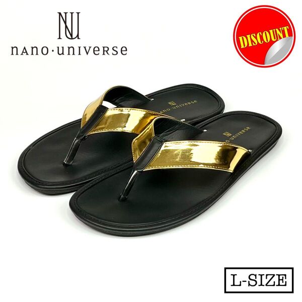 nano・universe★着用回数1回のみ♪♪ ナノ・ユニバース シャイニーゴールドストラップ フラップサンダル SIZE:L