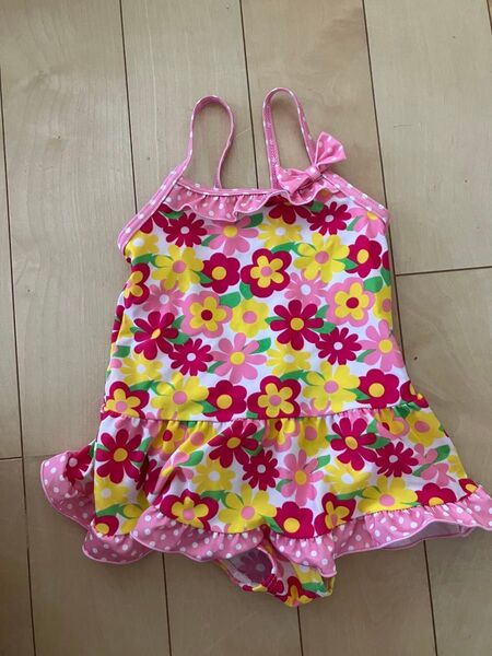 女の子 水着 ワンピース フリル 90cm 花柄 ピンク