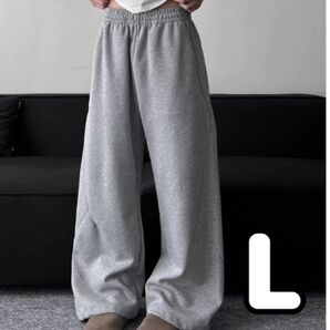 【Lサイズ】ワイド スウェット パンツ 変形 グレー メンズ ウエストゴム 部屋着 ルームウェア ゆったり