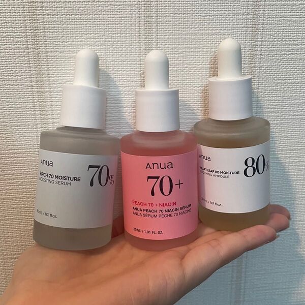 Anua アヌア 美容液 セラム 桃70% ドクダミ80% シラカバ70% 3本セット 韓国コスメ ピーチ 鎮静 水分 まとめ