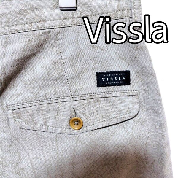 Vissla ショートパンツ ハーフパンツsize30 M ベージュ 鳥 葉っぱ柄